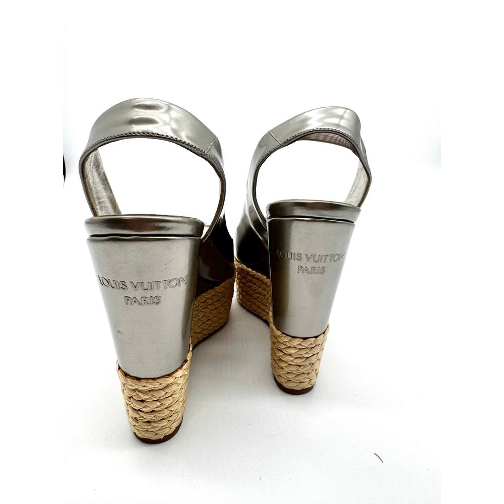 Louis Vuitton Lagoon Metallic Gold Patent Slingback Espadrille Wedges EU 36.5 - Picture 6 of 9
